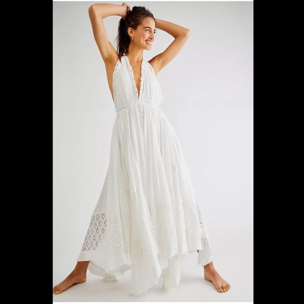 Free People Endless Summer Norina Maxi Dress White Ivory Size XS Halter Kerchief